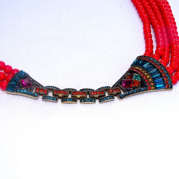 Heidi Daus Necklace & Extender/Bracelet Rhinestone & Faux Coral Bead Multistrand - Picture 6 of 16
